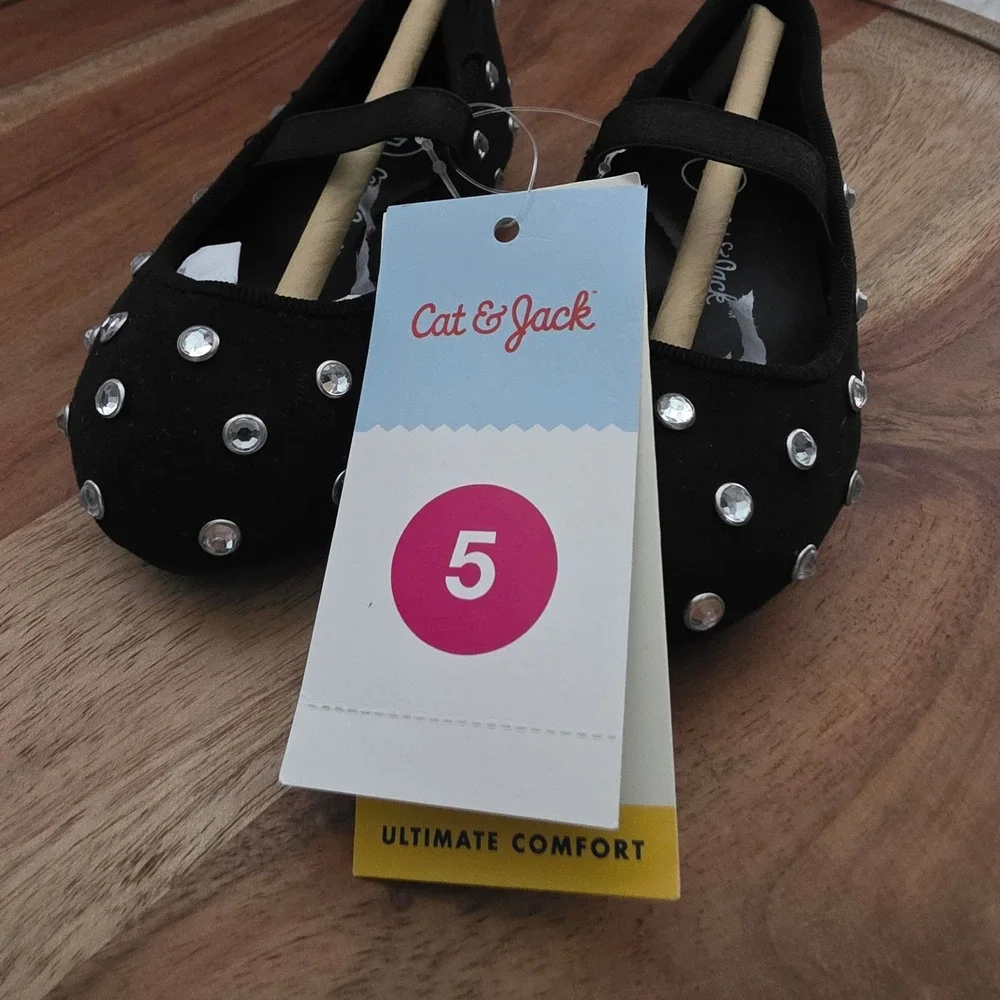 Cat & Jack Trina Mary Jane Toddler 5 Black NEW Rhinestone Memory Foam Shoes